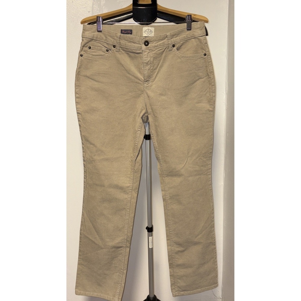 St. John's Bay Womens Tan Flat Front Straight Leg Corduroy Chino Pants Size 14